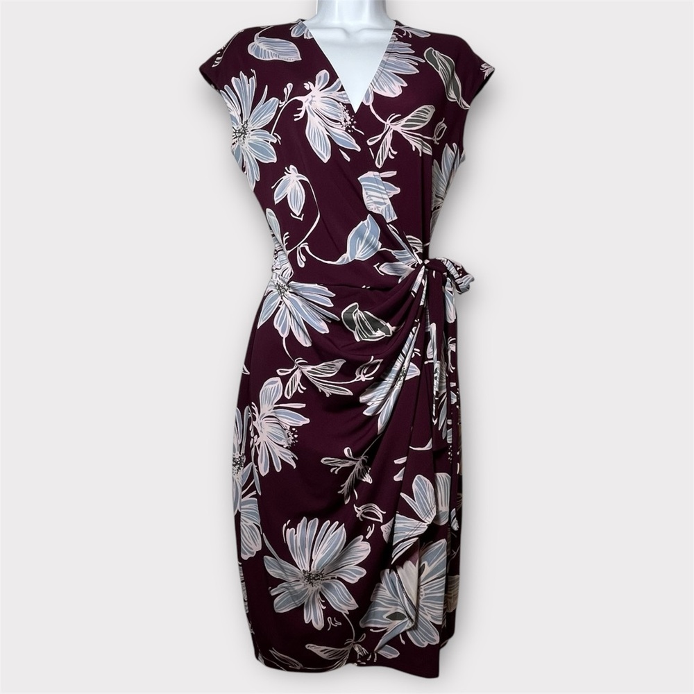 Purple and Blue Floral Wrap Dress - Picture 4 of 10